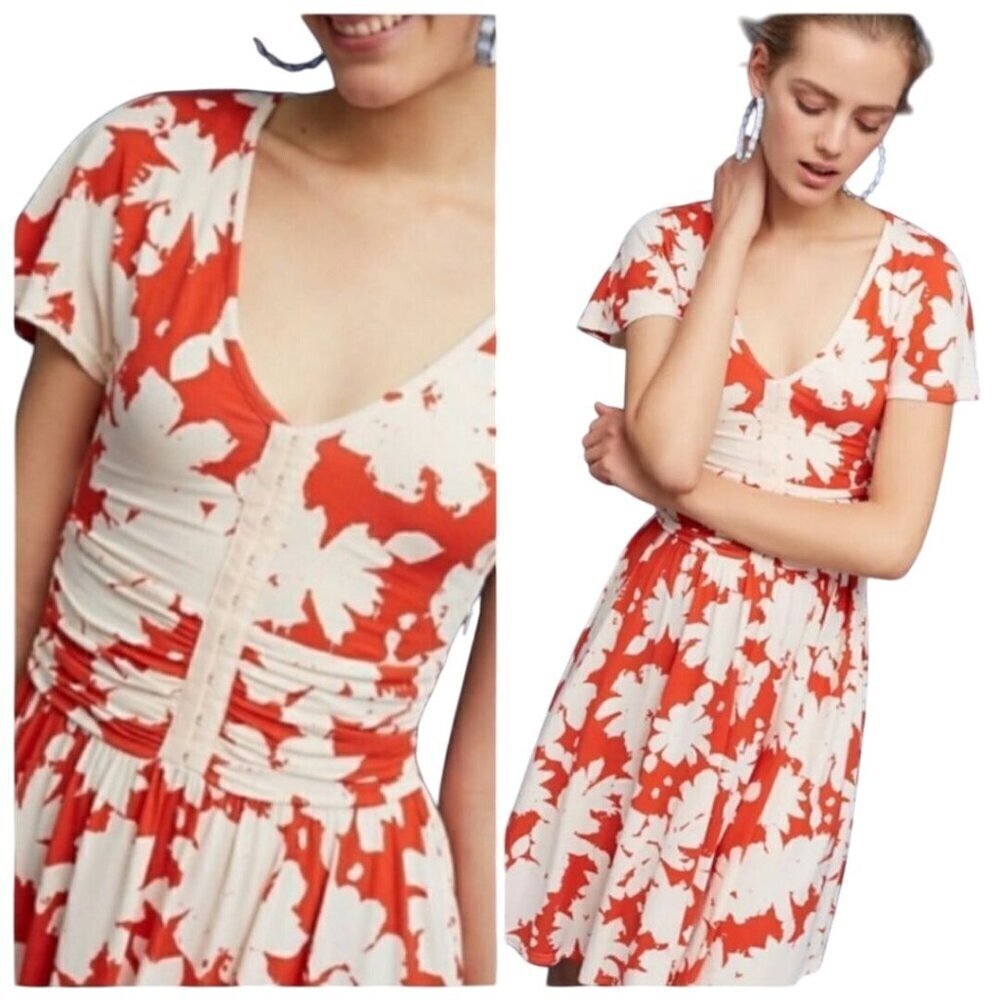 Anthropologie Maeve Summer Breeze Dress Midi Orange Cream Size S